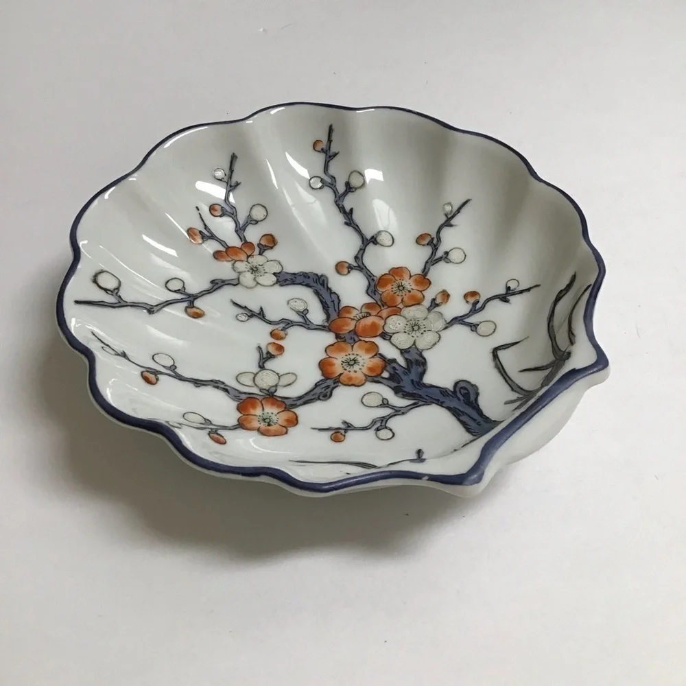 Nora Fenton Cherry Blossoms Shell Dish Hand Decorated Hong Kong Japan Trinket - Picture 5 of 11